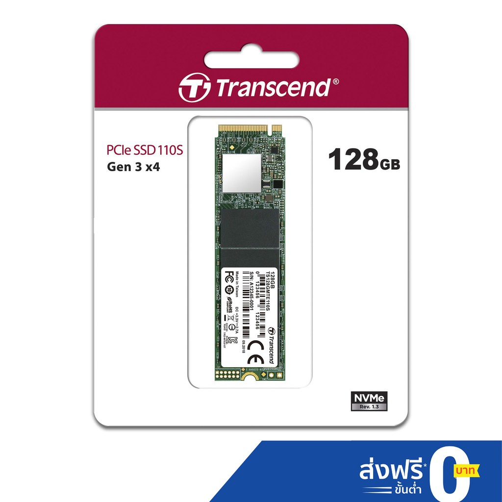 Transcend PCIe NVMe M.2 SSD 128GB : MTE110S : Gen 3 x4 : รับประกัน 5 ปี  หรือ**ไม่เกิน 50 TBW** มีใบกำกับภาษี TS128GMTE110S | Shopee Thailand