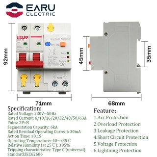 50A 2P AFDD AFCI Arc Fault Protector Dector Circuit Breaker Interrupte ...