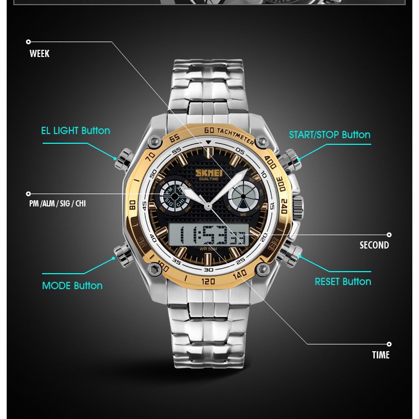 ภาพหน้าปกสินค้าSKMEI นาฬิกาข้อมือผู้ชายหรูหรา จอแสดงผลคู่นาฬิกาข้อมือสแตนเลส นาฬิกากันน้ำ 1204 จากร้าน hailie.th บน Shopee