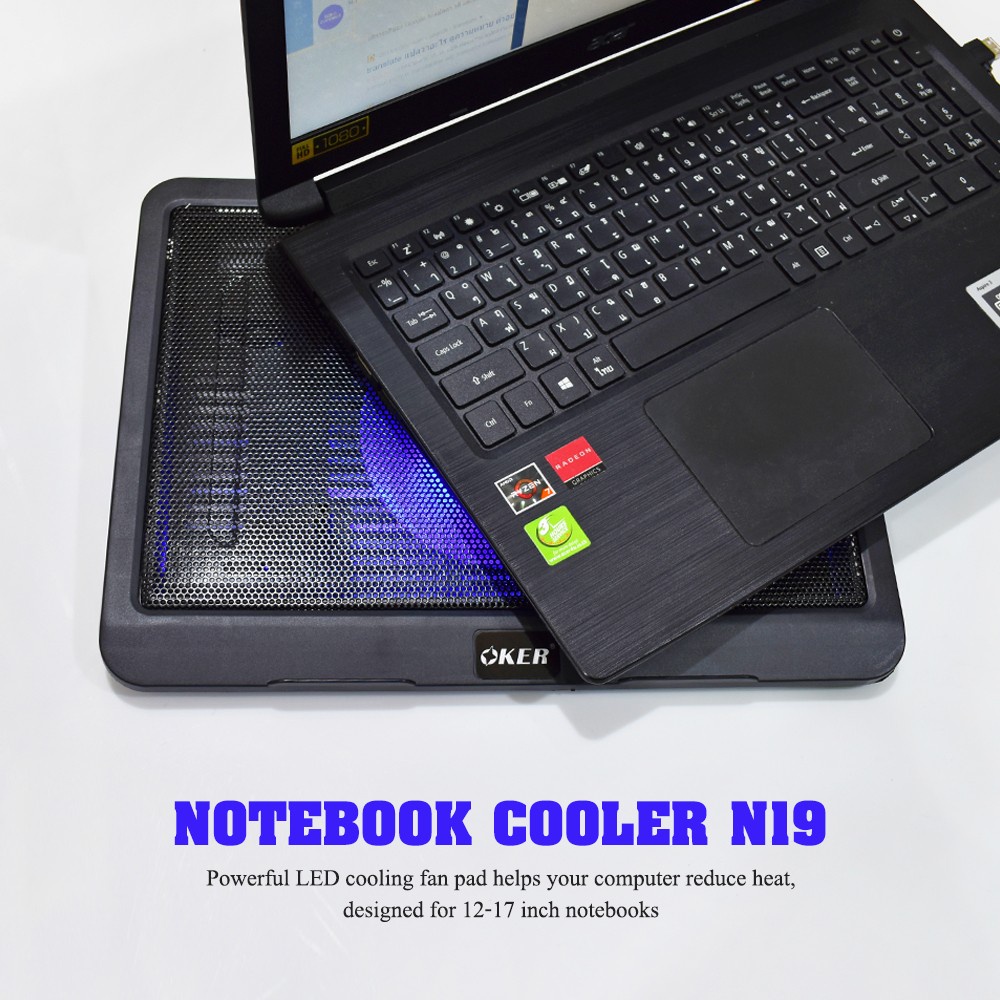 ส่งเร็ว-oker-n19-notebook-cooler-พัดลมรองโน๊ตบุ๊คระบายความร้อน-พัดลมโน๊ตบุ๊ค-dm-19