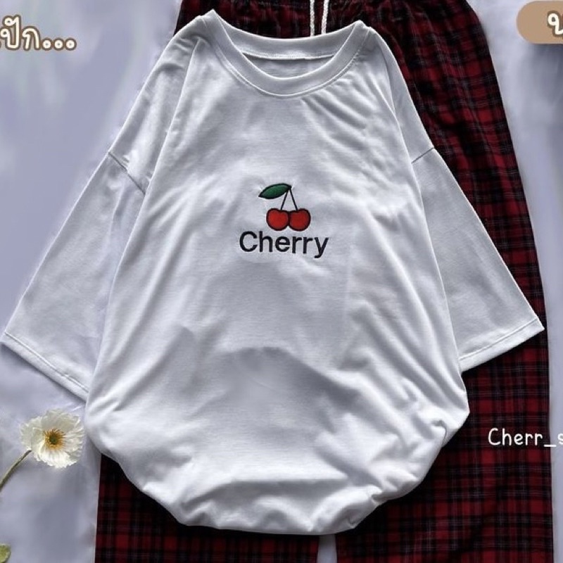 ขายเฉพาะเสื้อ-เสื้อโอเวอร์ไซส์-ผ้าคอตตอน-ลาย-cherry