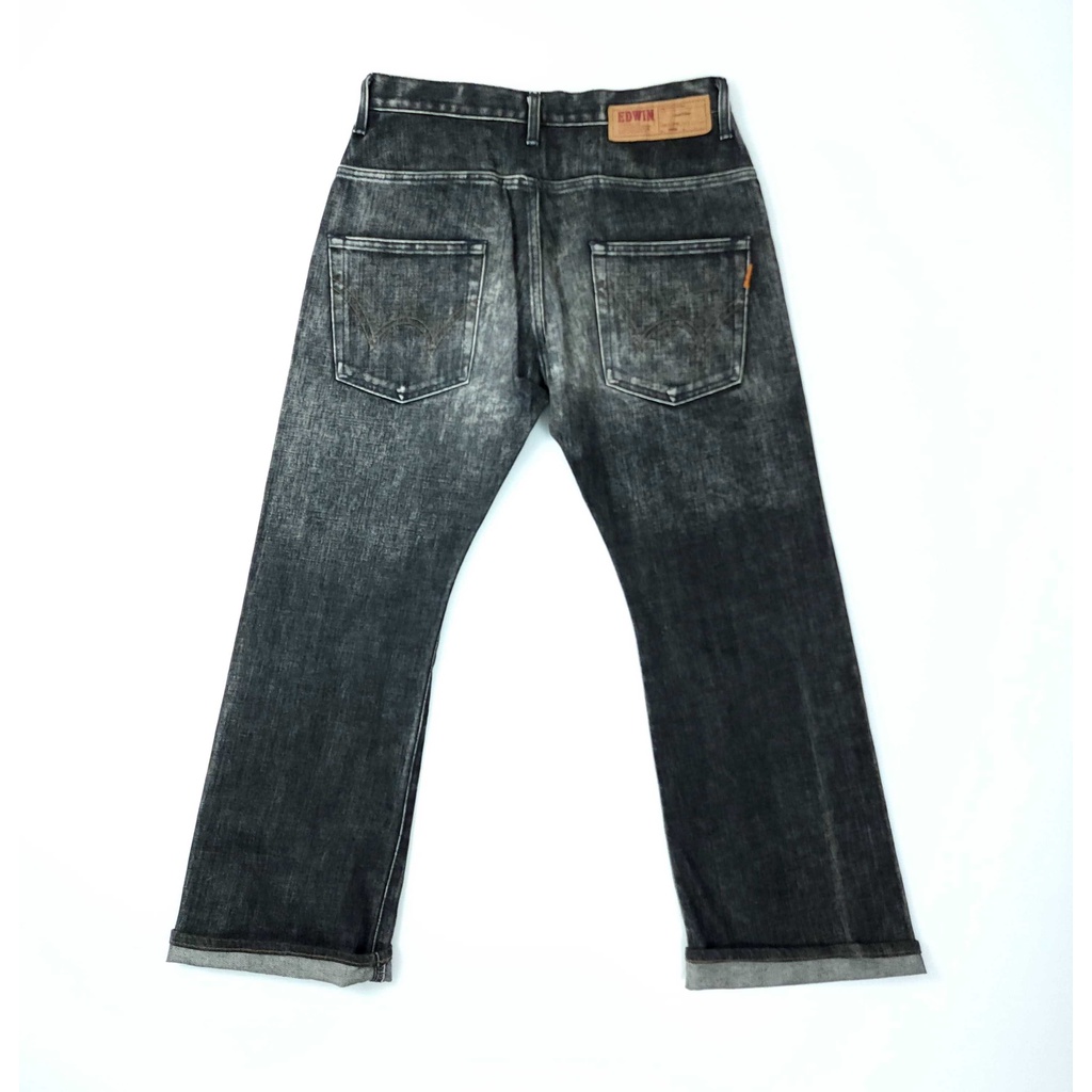 ยีนส์-edwin-selvedge-เอว-32-ริมแดง-ผ้าด้าน-สีดำเฟดสวย-ขากระบอกใหญ่-made-in-japan