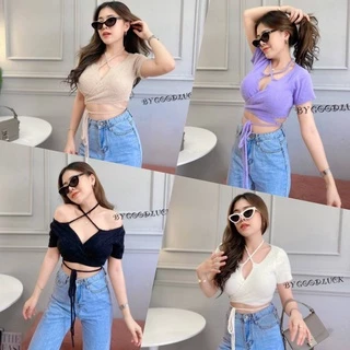 🌈MesubShop🌈 ครอปแขนสั้น ขนฟรุ้งฟริ้งฟรุ้งฟริ้งน่ารัก ‼️มีเชือกคอ เชือกมัดเอว‼️  🥰  อ่างทอง F103B photo
