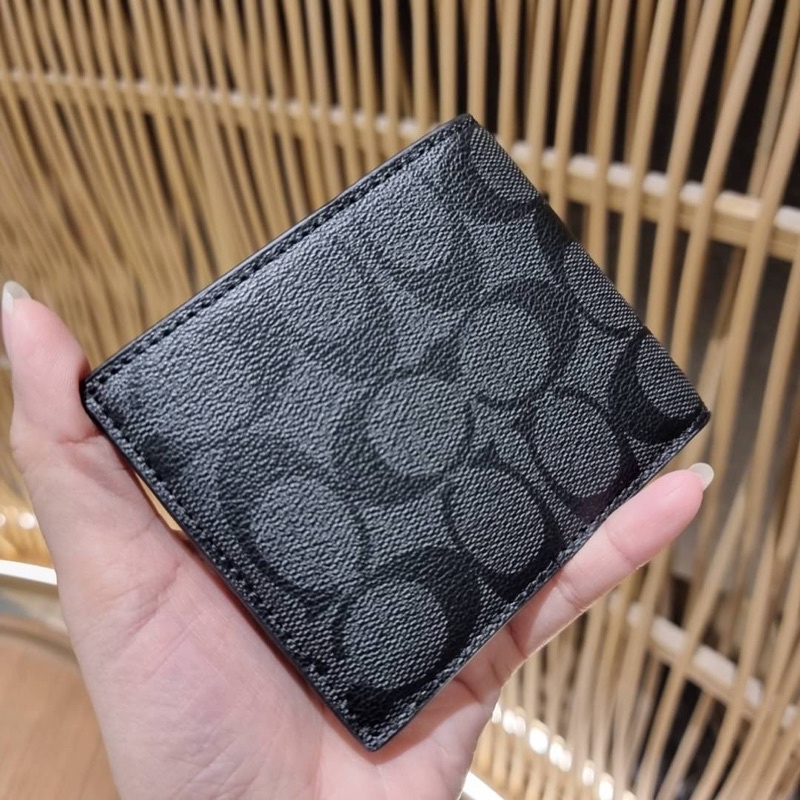 ส่งฟรี-coach-f74993-compact-id-wallet-in-signature