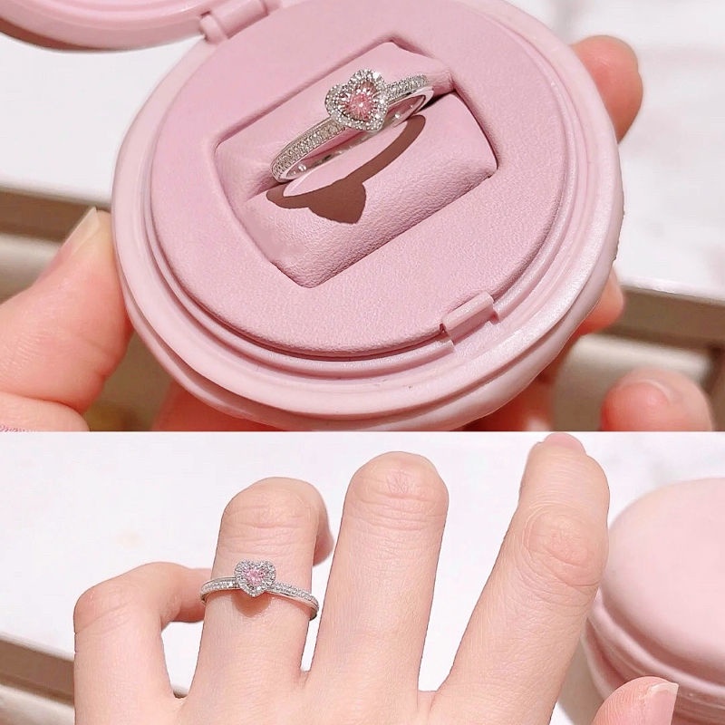 แหวนเงินแท้-เกรด-s925-รูปหัวใจ-ประดับเพชร-สีชมพู-หรูหรา-เหมาะกับของขวัญวันวาเลนไทน์-สําหรับผู้หญิง