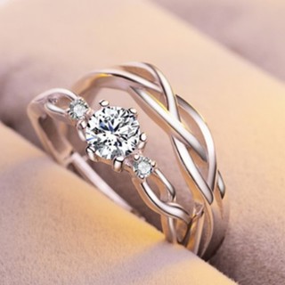 Pimnara Gems แหวนคู่ แหวนคู่รัก เงินแท้925 แบบเรียบหรู สวย รักมั่น กลมเกลียว ประดับเพชรCZ ปรับไซส์ได้ ชายและหญิง รุ่นR-6