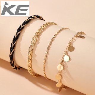 Accessories Creative metal chain disc tassel cord braided anklet 4-piece set for girls for wom