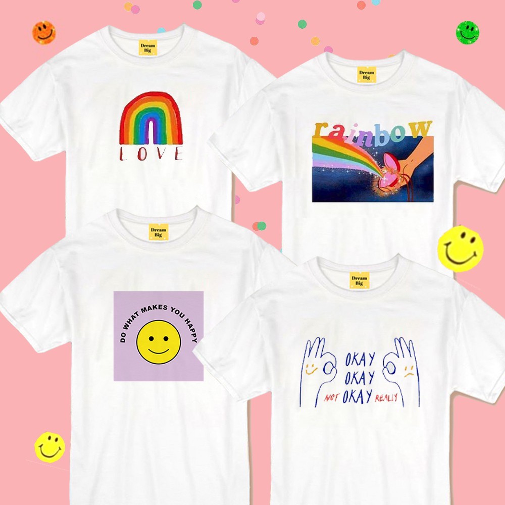 live62-เสื้อขาว-สายรุ้งrainbow-มีอก32-50-dream-big-thsirt-โอเวอร์ไซน์-สาวอวบใส่ได้-สีขาว-คอกลม-เเฟชั่นผู้หญิง