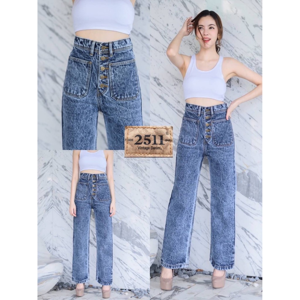 2narajeans-ยีนส์ทรงกระบอก-วินเทจ-เอวสูง-สียีนส์สโนว