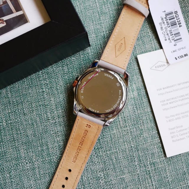 นาฬิกา-fossil-janice-multifunction-gray-leather-watch-bq3384-หน้าปัดสีทอง-สายหนัง-สีเทา