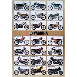 โปสเตอร์ รถมอเตอร์ไซค์ ยามาฮ่า YAMAHA MOTORCYCLES 1965-1986 POSTER 24”X35” Inch JAPANESE MOTORBIKES 21 Models