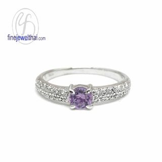 Finejewelthai-แหวนอะเมทิสต์-อะเมทิสต์-แหวนเพชรCZ-แหวนเงินแท้-พลอยประจำเดือนเกิด-Amethyst-Silver-Ring-Birthstone-R1261amt