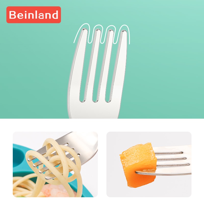 beinland-ชุดช้อนส้อมซิลิโคน-สเตนเลส-ช้อนส้อม-อาหาร-สําหรับเด็กทารกวัยหัดเดิน