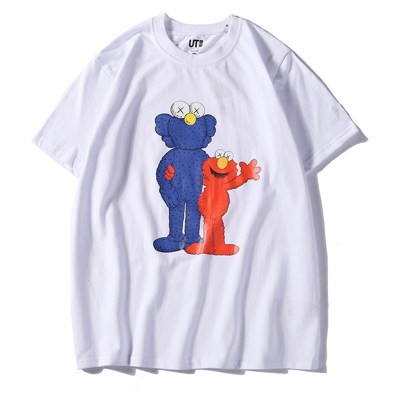 sesame-street-x-kawsx-uniqlo-เสื้อยืดลําลองสําหรับผู้ชายผู้หญิงแขนสั้นพิมพ์ลาย-danliuwenzhoujielun