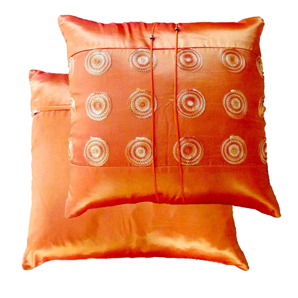 A4Thai Silk Pillow Covers ปลอกหมอนอิง ไหมไทยลายกลม16×16 นิ้ว 1 คู่ สีส้ม Shopee Thailand