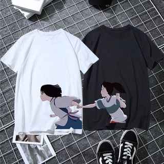 เสื้อยืดแขนสั้น พิมพ์ลายกราฟฟิคอนิเมะ Spirited Away ทรงหลวม แฟชั่นฤดูร้อน สําหรับคู่รัก