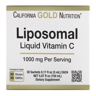 California Gold Nutrition วิตามิน C ในรูปไลโปโซมชนิดน้ำ ขนาด 1,000 มก. บรรจุ 30 ถุง ขนาดถุงละ 0.17 ออนซ์ (5 มล.)