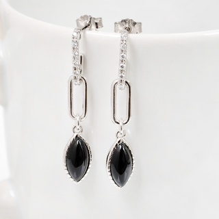 AR-Kang Collection***ต่างหู-Black Agate , White Cz AAAAA(เงินแท้92.5%)