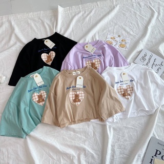 สินค้า พร้อมส่ง ผ้าคอตตอน🐻เสื้อครอป เสื้อครอปสั้น minicrop สกรีนลาย หมีpleaseครอป