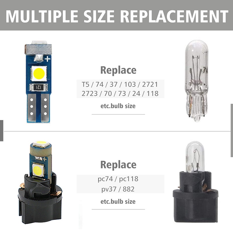 ปุ่มไฟเตือน LED T5 W1.2W W3W 74 37 3-SMD 3030 สว่างมาก พร้อมซ็อกเก็ตบิด ...