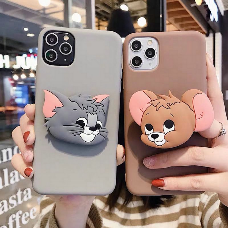 ภาพหน้าปกสินค้าเคส OPPO A54 A53 A16 A15 A15S A96 A95 A94 A93 A92 A83 A76 A74 A71 A52 A37 A37f A31 A12 A9 A7 A5 A5S A3S A1K F11 Pro F9 F7 F5 F1S Reno5 Reno Realme 5 5i C2 C1 2020 2021 2022 3D Candy Solid Color Cartoon Soft Case Cover+Cat Mouse Stand