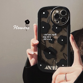 เคสโทรศัพท์มือถือ ซิลิโคน ลายดอกไม้ สีดํา ไฮเอนด์ สําหรับ iPhone 15 12 13 12pro max 8 X 11