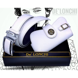 เซ็ทเข็มขัด+กระเป๋าใส่โทรศัพท์คาดกับเข็มขัดได้ หนังวัวแท้ De’lonchi (สีขาว)