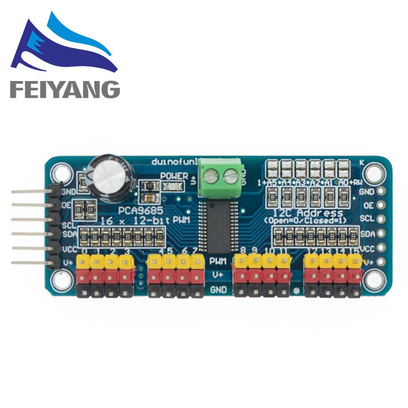 โมดูลเซอร์โวไดร์เวอร์ 16 ช่อง 12-bit PWM I2C PCA9685 Raspberry pi ...