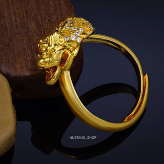 สินค้า แหวนปี่เซียะ ปี่เซียะรุ่นคาบเหรียญ แหวนทองชุบ18k ประดับเพชรcz  ฟรีคาถาบูชา #109