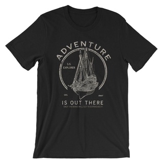คอลูกเรือเสื้อยืดคอกลมเสื้อยืด พิมพ์ลาย Adventure Is Out There เสื้อยืดผ้าฝ้าย 100% พรีเมี่ยม สวมใส่สบายผ้าฝ้ายแท้