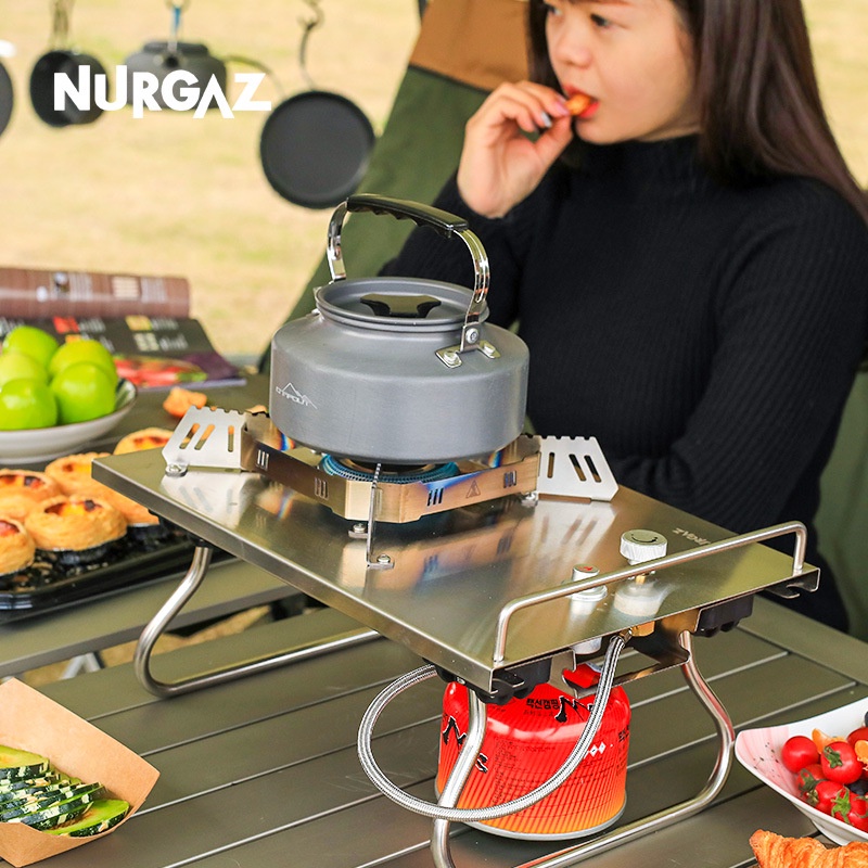 nurgaz-เตาแก๊สสแตนเลสแบบพกพาพับได้สําหรับตั้งแคมป์
