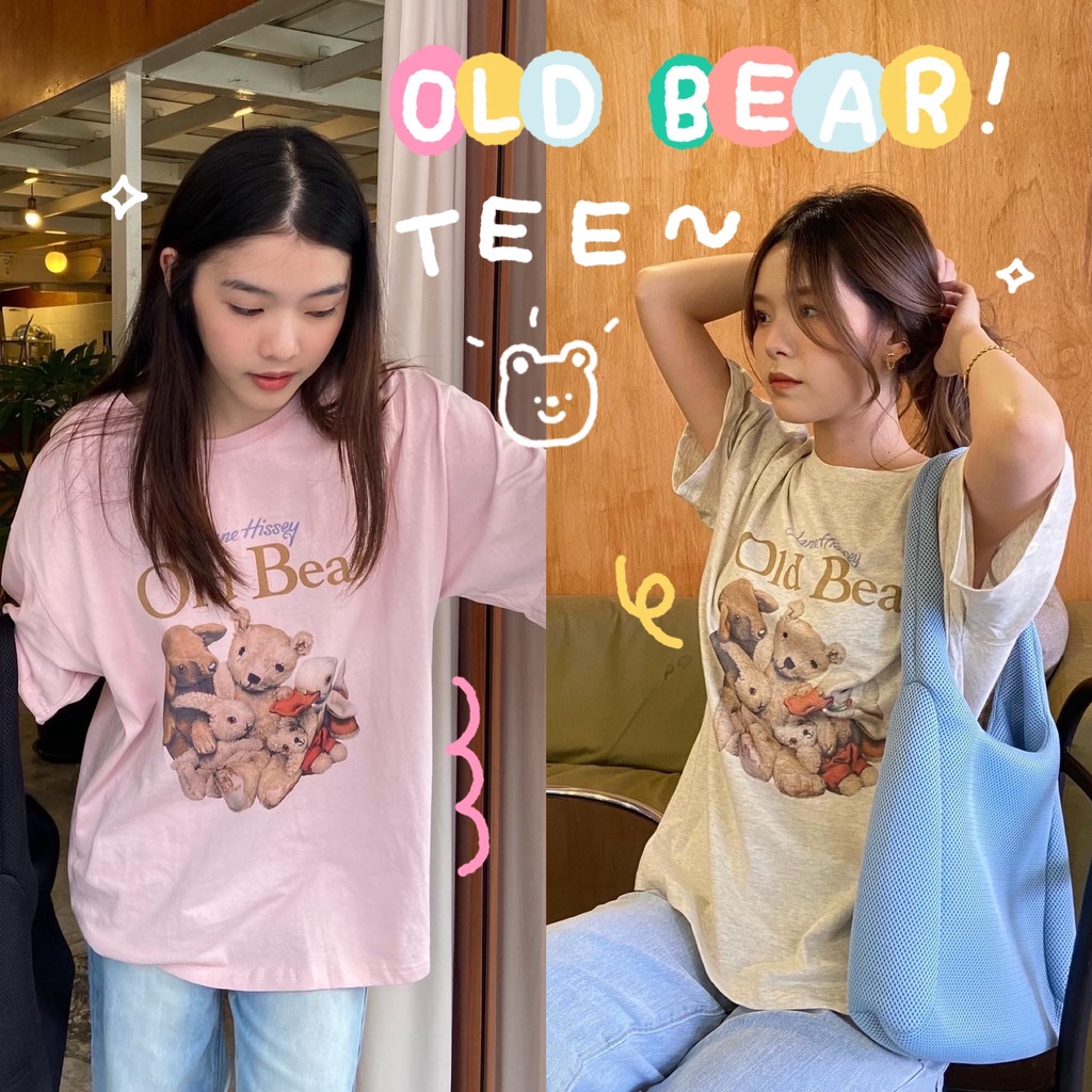 chuuchop-พร้อมส่ง-c7709-old-bear-tee-เสื้อยืดแขนสั้นสกรีนลายหมี-old-bear-มี2สี