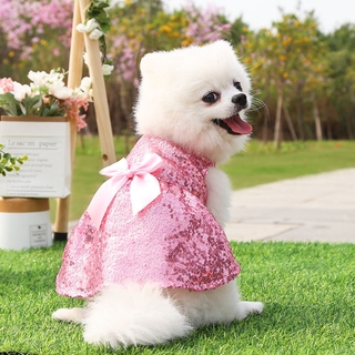 สินค้า 【Ready Stock】แมวสุนัขกระโปรงเลื่อมเสื้อผ้าสัตว์เลี้ยงฤดูร้อนชุดเจ้าหญิงชุดแต่งงานสองขา