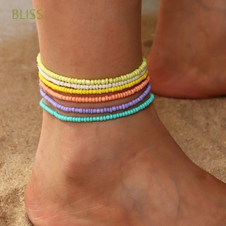 Bliss สร้อยข้อเท้ายางยืดประดับลูกปัดสไตล์โบฮีเมียนเครื่องประดับสตรี 3/6 ชิ้น