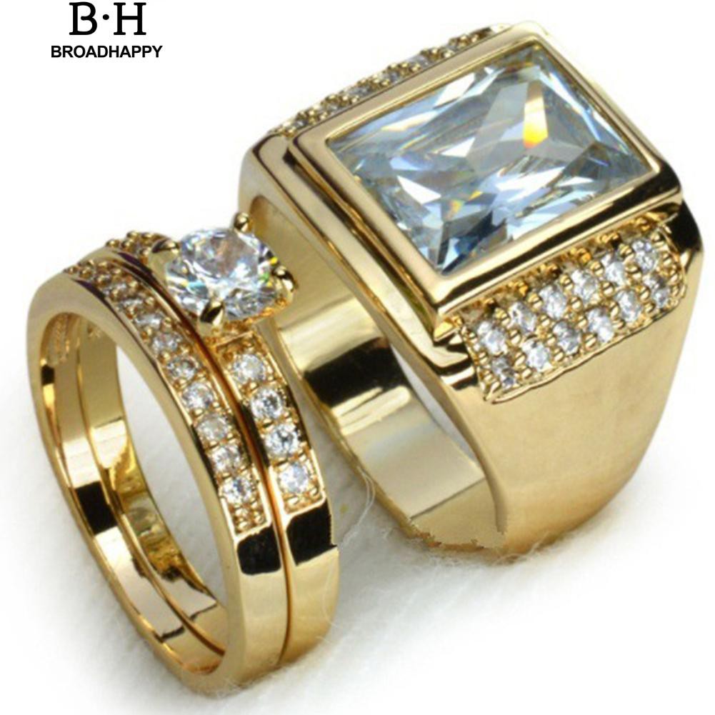 broadhappy-แฟชั่น-unisex-rhinestone-แหวนคู่รักหมั้นคู่รัก-แหวนเกลี้ยง