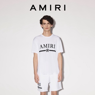 [S-5XL] เสื้อยืด ผ้าฝ้าย พิมพ์ลายโลโก้ AMIRI สีตัดกัน สไตล์คลาสสิก เหมาะกับฤดูใบไม้ผลิ และฤดูร้อน สําหรับผู้ชาย