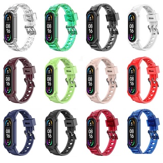 สําหรับ Xiaomi Mi Band 7 6 5 สายรัดข้อมือ แบบใส เปลี่ยนได้ สีชมพู สีเขียว สายรัดข้อมือ