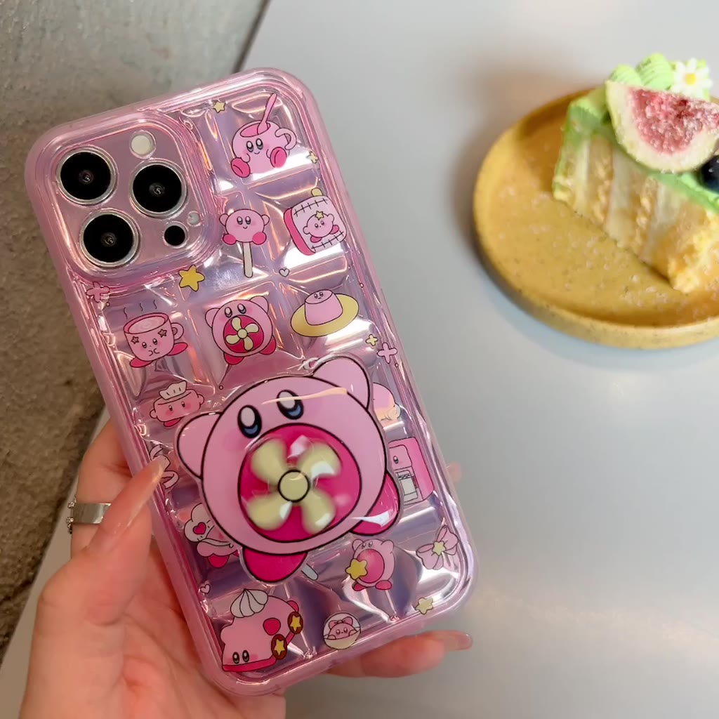 เคสโทรศัพท์มือถือแบบนิ่ม-กันกระแทก-ลายโฮโลแกรม-kirby-น่ารัก-พร้อมที่ตั้งวาง-สําหรับ-iphone-12promax-14promax-13promax