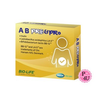 ภาพขนาดย่อของภาพหน้าปกสินค้าMEGA We Care A B Pre&Pro Biotics ช่วยปรับสมดุลลำไส้ เมก้า 10ซอง จากร้าน p4ushop บน Shopee ภาพที่ 1