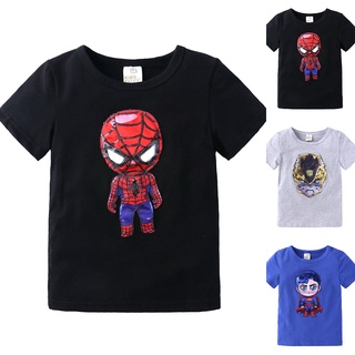 ชุดสงกรานต์เด็กผู้ชาย เสื้อยืดแขนสั้น พิมพ์ลาย Spider-Man Superman แฟชั่นฤดูร้อน สําหรับเด็กผู้ชาย