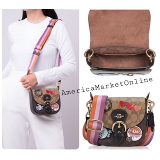 กระเป๋า COACH/ KLEO SHOULDER BAG 17 IN COLORBLOCK SIGNATURE CANVAS WITH DISCO PATCHES (COACH C6917)