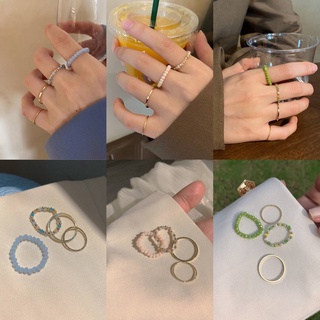 สินค้า แหวนลูกปัด หลากสี สไตล์เกาหลี สําหรับผู้หญิง มี 4 ชิ้น