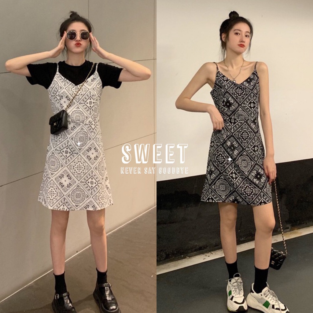 ภาพหน้าปกสินค้าSweet พร้อมส่ง ชุดกระโปรงฤดูร้อน สั้นเหนือเข่า ชุดสายเดี่ยว ใส่เป็นเอี่ยม ใส่เป็นสายเดี่ยว 3802