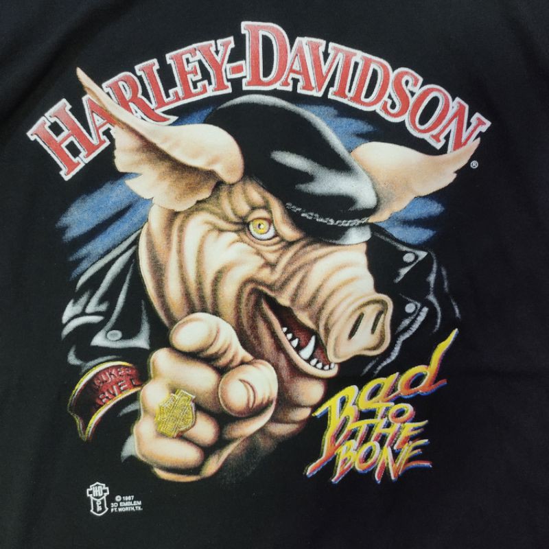 เสื้อยืดผ้าฝ้ายพรีเมี่ยมเสื้อยืดharleydavidson-หมูขี้นิ้ว