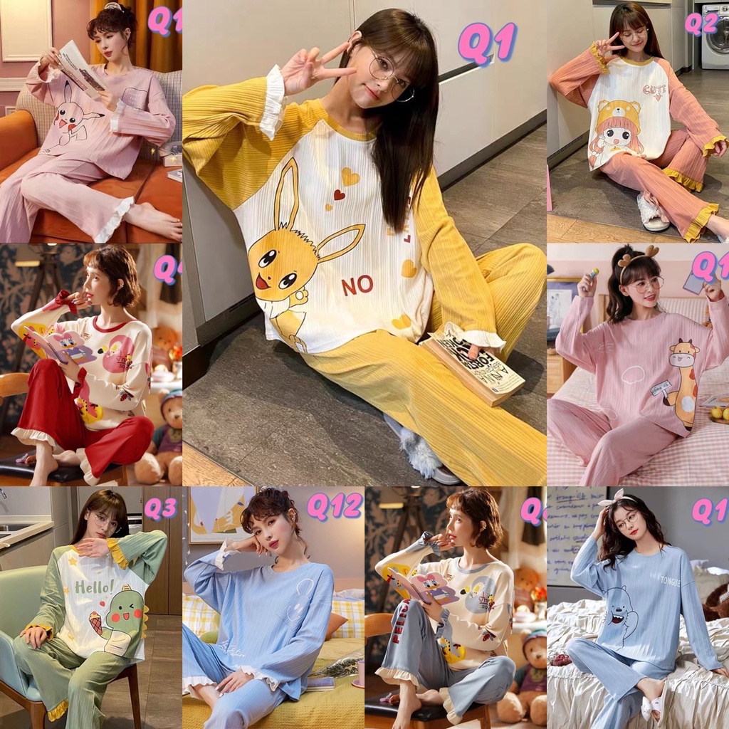 Q1-ชุดนอนผู้หญิง ลายใหม่ พิมลาย เเขนยาว+ขายาว พร้อมส่งที่ไทย | Shopee ...