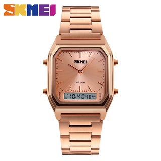 สินค้า SKMEI นาฬิกาข้อมือควอทซ์สายสแตนเลสกันน้ำ นาฬิกาสองระบบ นาฬิกาข้อมือ กันน้ำ watch นาฬิกาสองระบบ