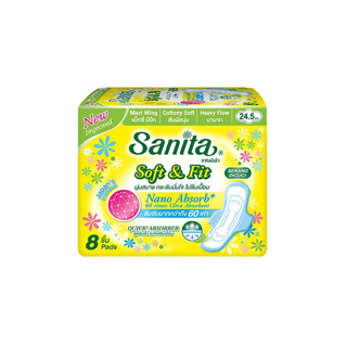 โปรโมชั่น : Sanita  แซนนิต้า ผ้าอนามัย ซอฟท์  ฟิต ผิวสัมผัสนุ่ม แม็กซี่ มีปีก 24.5ซม. 8ชิ้นห่อ
