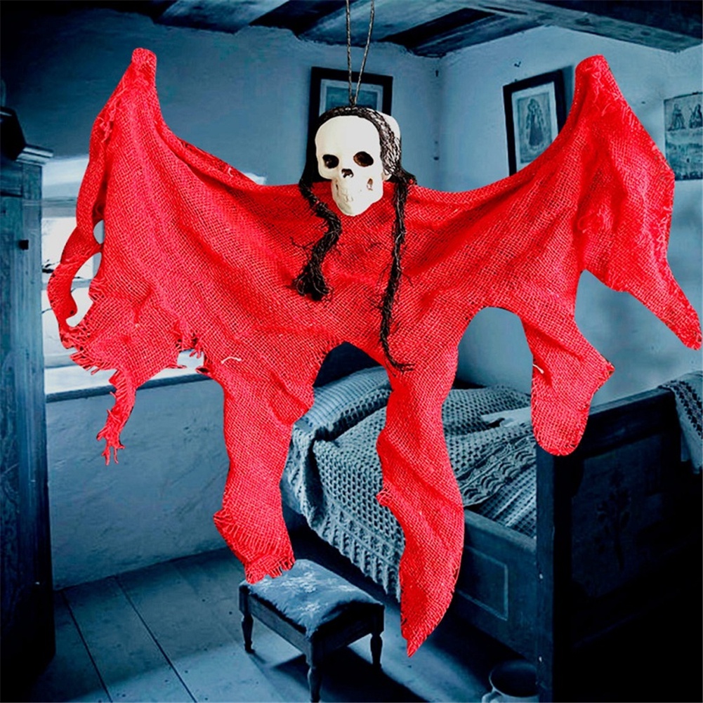 ฮาโลวีนสยองขวัญแขวนผ้าสีแดง-skull-head-ghost-เครื่องประดับ-props-สำหรับ-home-น่ากลัวฉากจี้-fe