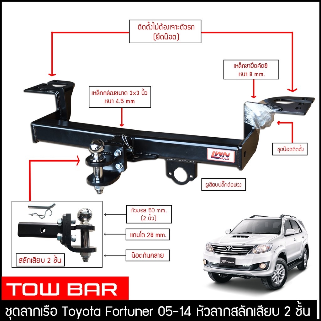 ชุดลากเรือ-ลากพ่วง-fortuner-2005-2014-สลักเสียบ-2-ชั้น-toyota-แกนเสียบ-หางลากเรือ-โทว์บาร์-towbar-โตโยต้า-ฟอร์จูนเนอร์