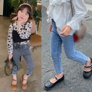 Bobora กางเกงยีนขายาว ผ้ายืด ทรงสลิมฟิต สไตล์เกาหลี แฟชั่นฤดูใบไม้ร่วง สําหรับเด็กผู้หญิง เพาะกาย เสื้อผ้าเด็กเล็ก ขนาดกลาง